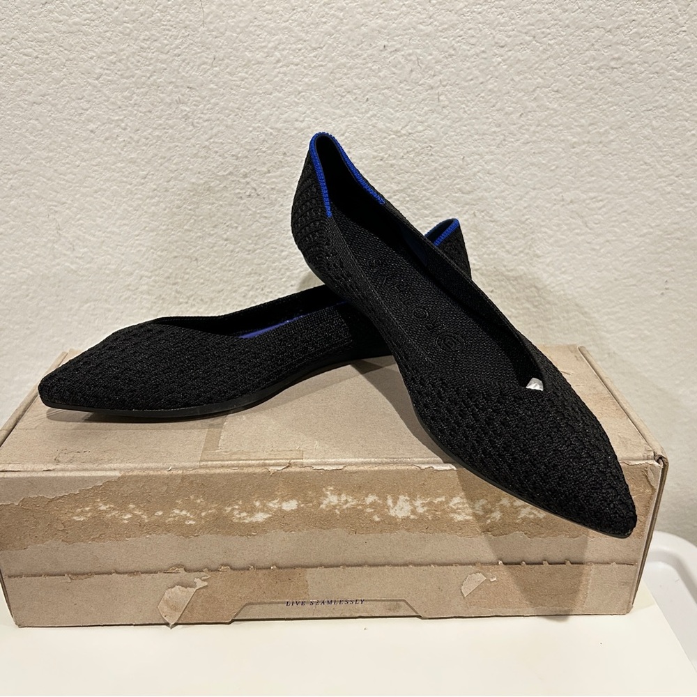 Rothy's The Point Flats Black Honeycomb, Size 7, New in Box
